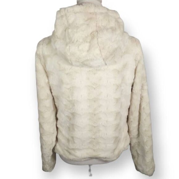 YOKI GIRLS CREAM & BROWN FAUX FUR HOODED JACKET W/POM POMS SZ.M GUC - Picture 3 of 8